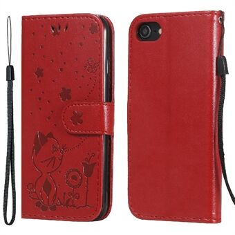 Imprint Cat and Bee Pattern Full Protection Card Slots Wallet PU Leather Flip Phone Case with Stand for iPhone 7/8/SE (2nd Generation)