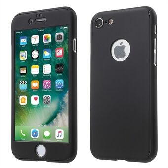 Full Protection Plastic Hard Case for iPhone 8/7 + Tempered Glass Screen Protector Film - Black