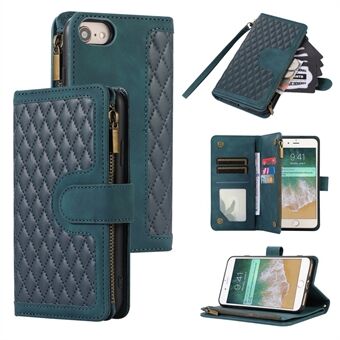 For iPhone 7 / 8 4.7 inch / SE (2022) / (2020) Imprinted Phone Case 9 Card Slots Leather Wallet Stand Cover with Zipper Pocket