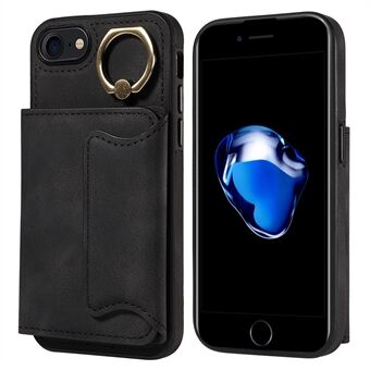001 For iPhone 7 / 8 4.7 inch / SE (2022) / SE (2020) PU Leather Coated TPU Phone Cover Ring Kickstand Card Holder Phone Case