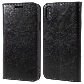 Crazy Horse Genuine Leather Case for iPhone X 5.8 inch, Stand Wallet Flip Folio Protective Cover