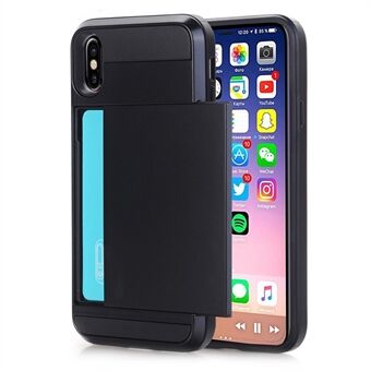 PC + TPU Hybrid Case with Hidden Card Holder for iPhone X - Black