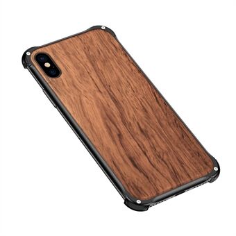 Natural Wood Case for iPhone X 5.8 inch Aluminum Alloy Frame Wood Plate Hard Cover