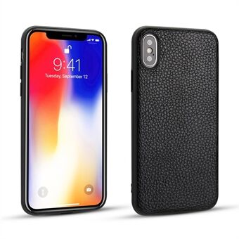 Litchi Texture Genuine Leather Skin Coated TPU Phone Case for iPhone XS / X