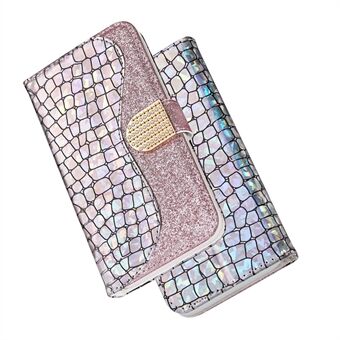 Crocodile Skin Glittery Powder Splicing Leather Wallet Case for iPhone XS/X 5.8-inch