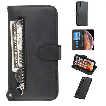 Zipper Pocket Leather Stand Case with Card Slots for iPhone XS/X 5.8 inch