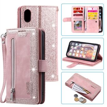 Zipper Wallet with 9 Card Slots Leather Phone Case with Strap for iPhone X/XS 5.8 inch