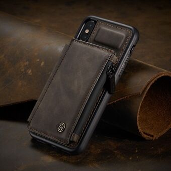 CASEME C20 Zipper Pocket Card Slots PU Leather Coated TPU Back Case for iPhone X/XS 5.8 inch