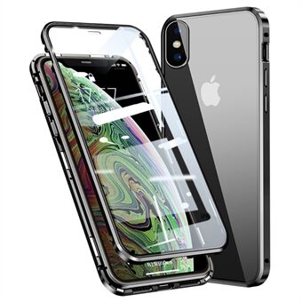 Magnetic Installation Metal Frame + Tempered Glass Full Covering Phone Case for iPhone X/XS 5.8 inch