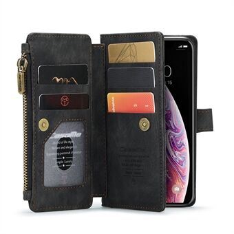 CASEME C30 Series Multiple Card Slots PU Leather Stand Wallet Case Snug Fit Phone Shell for iPhone X/XS - Black