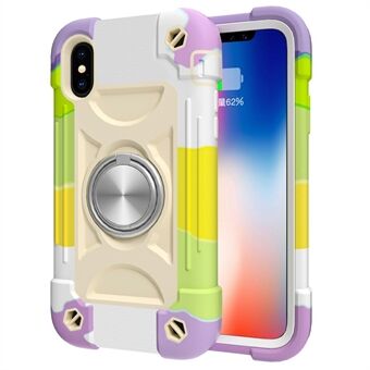 PC + Silicone Cushioned Phone Case 3-in-1 Shock-Absorbed Phone Protector with Built-in Magnetic Metal Plate for iPhone X/XS 5.8 inch