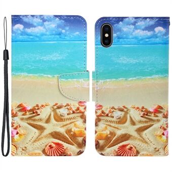 Wallet Stylish Pattern Printing PU Leather Case Magnetic Flip Stand Folio Cover with Strap for iPhone X/XS 5.8 inch