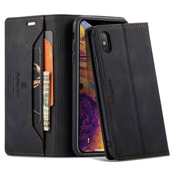 AUTSPACE A01 Series for iPhone X/XS RFID Blocking Magnetic Closure Shell, Retro Matte PU Leather + TPU Wallet Stand Flip Cover