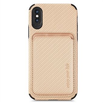 For iPhone X/XS 5.8 inch Carbon Fiber Texture Wear-resistant Phone Case PU Leather + TPU + PVC Protector with Detachable Magnetic Card Holder