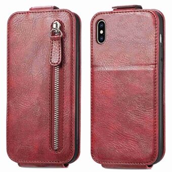 For iPhone X/XS 5.8 inch Magnetic Closure Vertical Flip Phone Cover Wear Resistant PU Leather Case Stand with Zipper Wallet