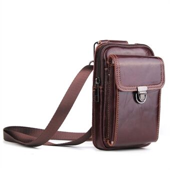 Crazy Horse Texture Top Layer Cowhide Leather Waist Bag for 6.3-inch Phone, Cellphone Holster Case with Long Lanyard - Style 008