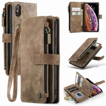CASEME C30 Series for iPhone X / XS 5.8 inch Multifunctional Zipper Pocket Wallet Phone Cover PU Leather Stand Card Holder Case with Strap