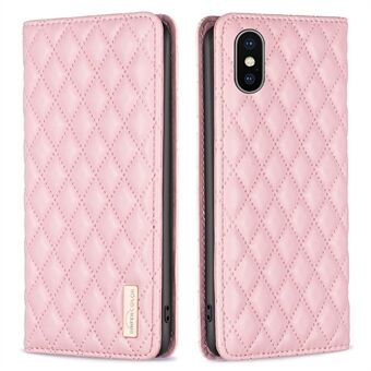 BINFEN COLOR BF Style-16 For iPhone X / XS 5.8 inch Rhombus Imprinted PU Leather Phone Case Card Holder Magnetic Closure Shockproof Phone Cover Stand