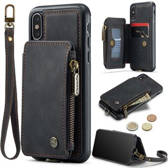CASEME C20 Series for iPhone X /  XS 5.8 inch PU Leather Coated TPU Shockproof Phone Cover RFID Blocking Wallet Zipper Pocket Phone Case with Kickstand