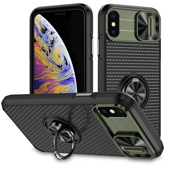 For iPhone X / XS 5.8 inch Ring Holder Kickstand Phone Case PC + TPU Protective Cover with Slide Camera Protection