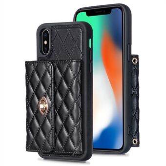 BF21-Style For iPhone X / XS 5.8 inch PU Leather+TPU Phone Case Card Bag Kickstand Protective Cover with Long Strap
