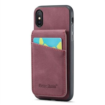 FIERRE SHANN For iPhone X / XS 5.8 inch Crazy Horse Texture Phone Cover with Kickstand PU Leather+TPU Card Slot Case
