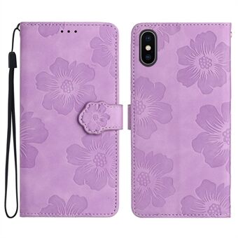 For iPhone X / XS 5.8 inch Flowers Imprint Mobile Case PU Leather Wallet Anti-drop Stand Cover