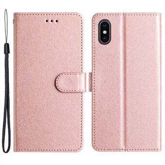 PU Leather Case for iPhone X / XS Silk Texture Phone Cover Wallet Stand with Wrist Strap