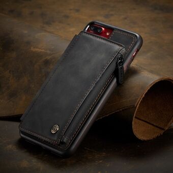 CASEME C20 Zipper Pocket Card Slots PU Leather Coated TPU Case for iPhone 8 Plus/7 Plus - Black