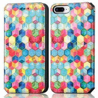 CASENEO 001 Series Colorful Pattern Printing Magnetic Absorption Leather Phone Cover Shell for iPhone 8 Plus 5.5 inch/7 Plus 5.5 inch/6 Plus 5.5 inch