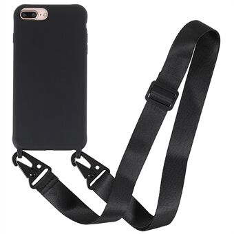 For iPhone 7 Plus / 8 Plus 5.5 inch Soft TPU Matte Finish Coating Phone Case Lightweight Back Cover Grip with Shoulder Strap - Black