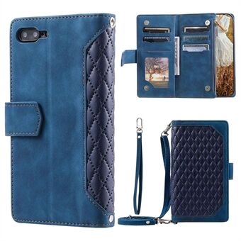For iPhone 7 Plus / 8 Plus 5.5 inch 005 Style Zipper Pocket Leather Rhombus Texture Cover Multiple Card Slots Phone Case with Shoulder Strap and Hand Strap