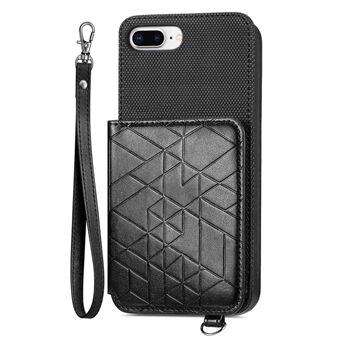For iPhone 6 Plus / 6s Plus / 7 Plus / 8 Plus 5.5 inch Geometry Imprinted Wallet Kickstand Phone Case Leather Coated TPU Cover with Hand Strap