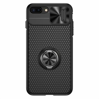 For iPhone 7 Plus / 8 Plus 5.5 inch Kickstand Armor Case with Slide Camera Cover PC + TPU Phone Protector - Black / Black
