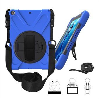 For iPad 9.7 (2018)/9.7 (2017) X-Shape 360 Degree Swivel PC + TPU Combo Kickstand Case with Hand Holder Strap and Shoulder Strap