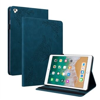 Viewing Stand Butterfly Flower Pattern Imprinting Leather Folio Cover with Elastic Band for iPad 9.7-inch (2018) / iPad 9.7-inch (2017) / iPad Air 2 (iPad 6) / iPad Air (iPad 5)