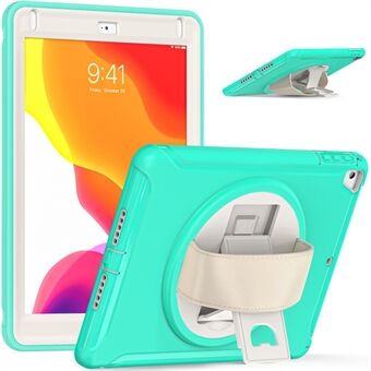For iPad 9.7-inch (2017)/(2018)/iPad Pro 9.7-inch (2016)/iPad Air (2013)/Air 2 PC + Silicone Case  Rotary Kickstand Tablet Protective Cover with Hand Strap