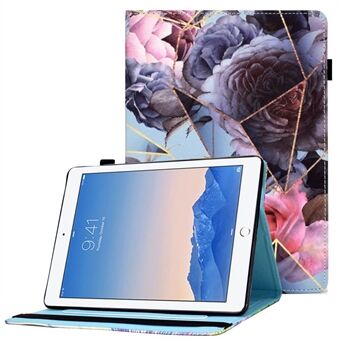 For iPad Air (2013) / Air 2 / iPad 9.7-inch (2017) / (2018) Stitching PU Leather Tablet Cover Pattern Printing Stand Card Holder Case with Elastic Band Closure
