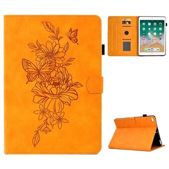 For iPad Air 2 / iPad 9.7-inch (2017) / 9.7-inch (2018) Anti-Drop Leather Case Butterfly Flower Pattern Imprinted Shockproof Tablet Cover with Card Holder, Stand