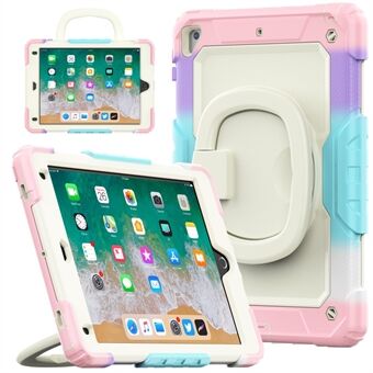 For iPad 9.7-inch (2017) / (2018) / iPad Pro 9.7 inch (2016) / iPad Air 2 Shockproof Tablet Case 360-Degree Rotating Kickstand Hand Grip PC + Silicone Cover with Shoulder Strap