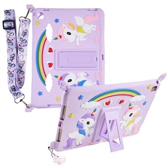 For iPad Air (2013) / Air 2 / iPad 9.7-inch (2017) / (2018) Cute Decor Shockproof Silicone+PC Tablet Cover Kickstand Case with Strap