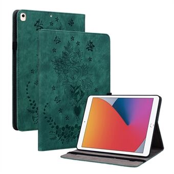 For iPad Air (2013) / Air 2 / iPad 9.7-inch (2017) / (2018) PU Leather Stand Shell Butterfly Rose Imprinted Tablet Case with Card Slots