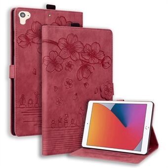 For iPad 9.7-inch (2017) / (2018) Card Slots Stand Tablet Case Imprinted Flower Tablet Leather Cover