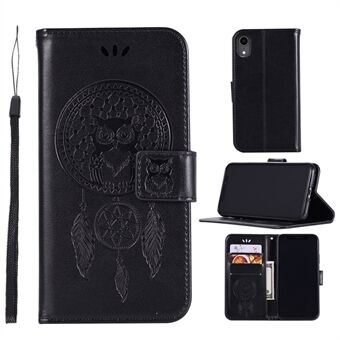 Imprinted Dream Catcher Owl Leather Wallet Case for iPhone XR 6.1 inch - Black