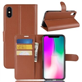 For iPhone XR 6.1 inch Folio Flip Litchi Texture Leather Wallet Stand Cell Phone Cover Shell