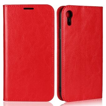 Crazy Horse Texture Genuine Leather Cover for iPhone XR 6.1 inch, Shockproof TPU Wallet Viewing Stand Flip Phone Case