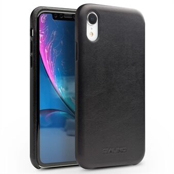 QIALINO for iPhone XR 6.1 inch Genuine Leather Coated PC Hard Case - Black