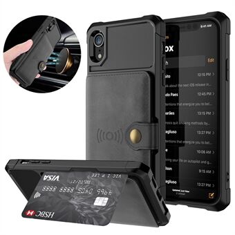 Leather Coated TPU Wallet Kickstand Casing with Built-in Magnetic Sheet for iPhone XR 6.1 inch - Black