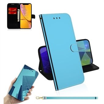 Mirror Surface Leather Wallet Cover with Strap for iPhone XR 6.1 inch