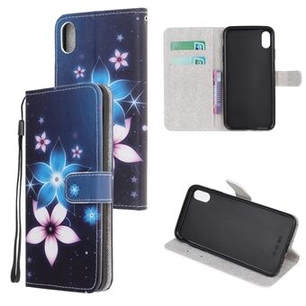 Newly Cross Texture Patterned Leather Stand Wallet Cover with Strap for iPhone XR 6.1 inch